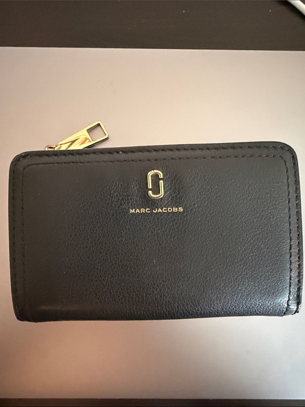 Marc Jacobs Black Leather Small Wallet with Gold Hardware